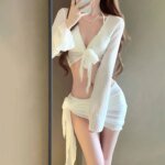 Women's Long Sleeve Knit Bikini Set, Pure Sexy Push-Up Swimsuit with Cover-Up, Elegant Resort Swimwear for Vacation Beach - Image 2
