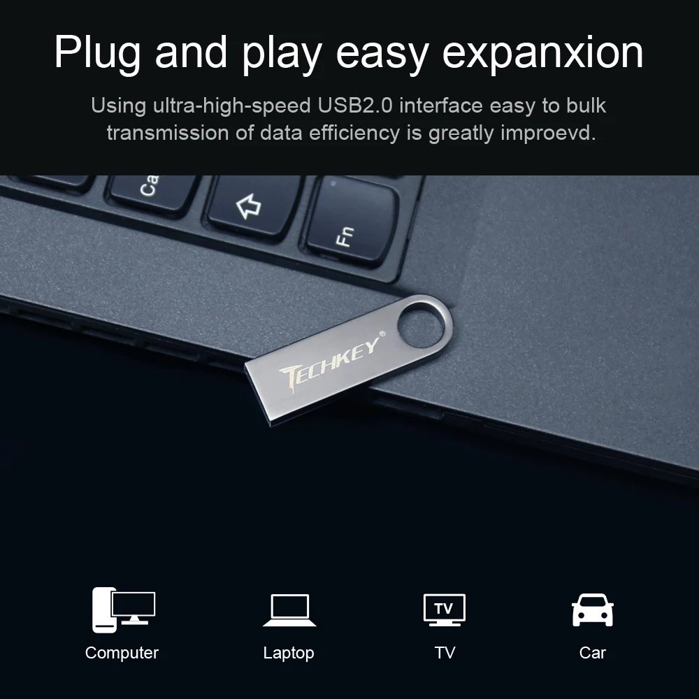 TECHKEY usb flash drive 64GB 32GB 16GB 8G 4G pen drive pendrive флешка waterproof silver u disk memoria cel usb stick gift