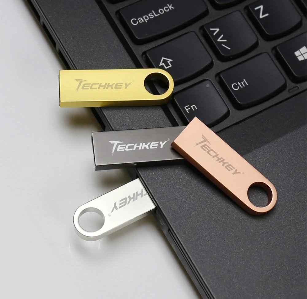 TECHKEY usb flash drive 64GB 32GB 16GB 8G 4G pen drive pendrive флешка waterproof silver u disk memoria cel usb stick gift