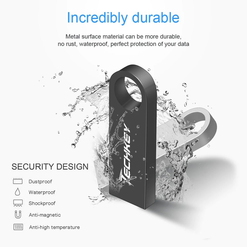 TECHKEY usb flash drive 64GB 32GB 16GB 8G 4G pen drive pendrive флешка waterproof silver u disk memoria cel usb stick gift