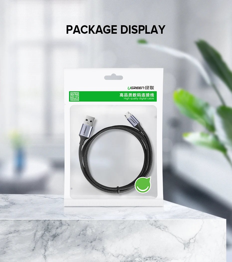 Ugreen Micro USB Cable 2A Nylon Fast Charging USB Cable for Samsung Xiaomi HTC USB Charger Data Cable Mobile Phone Cable