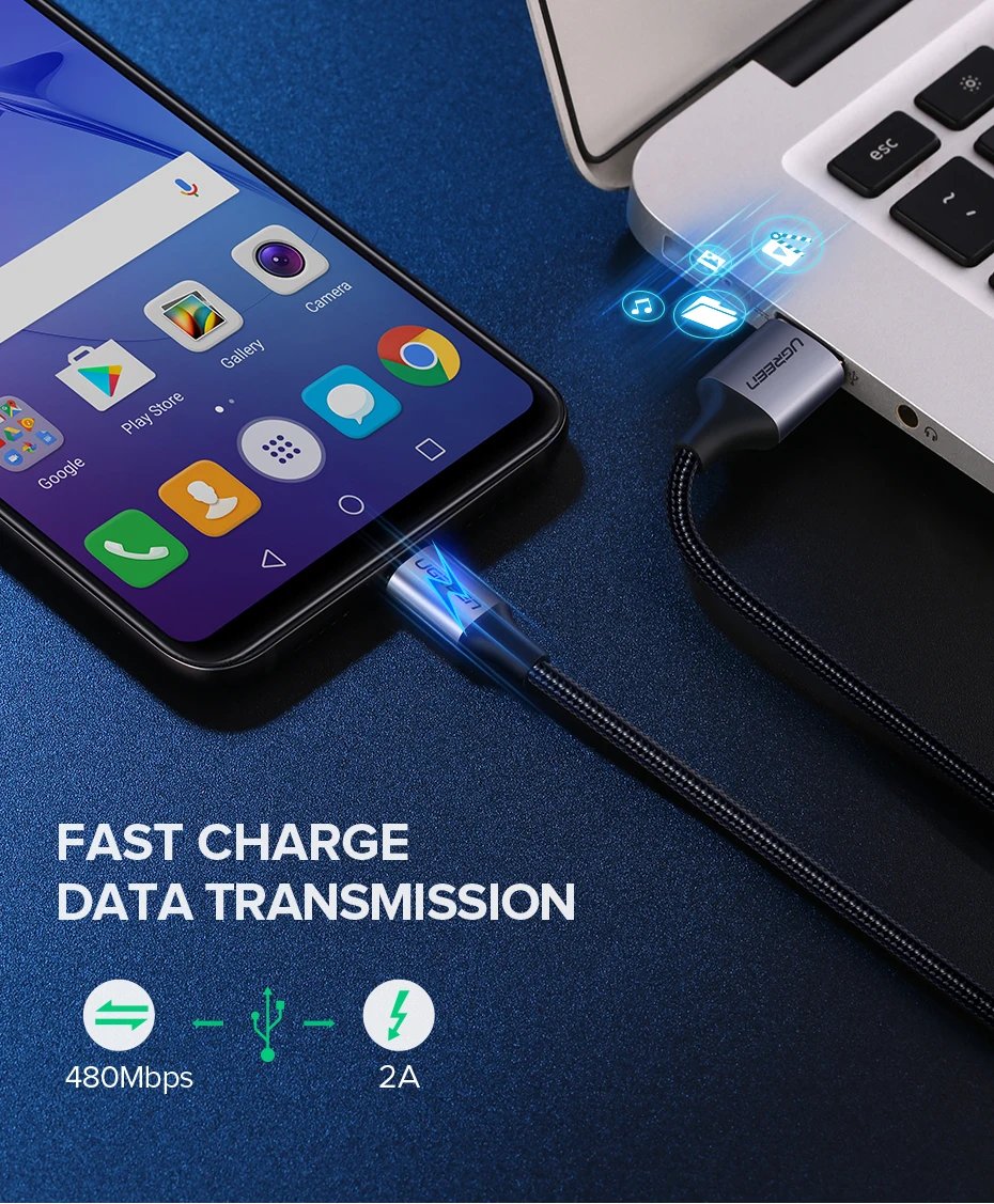 Ugreen Micro USB Cable 2A Nylon Fast Charging USB Cable for Samsung Xiaomi HTC USB Charger Data Cable Mobile Phone Cable