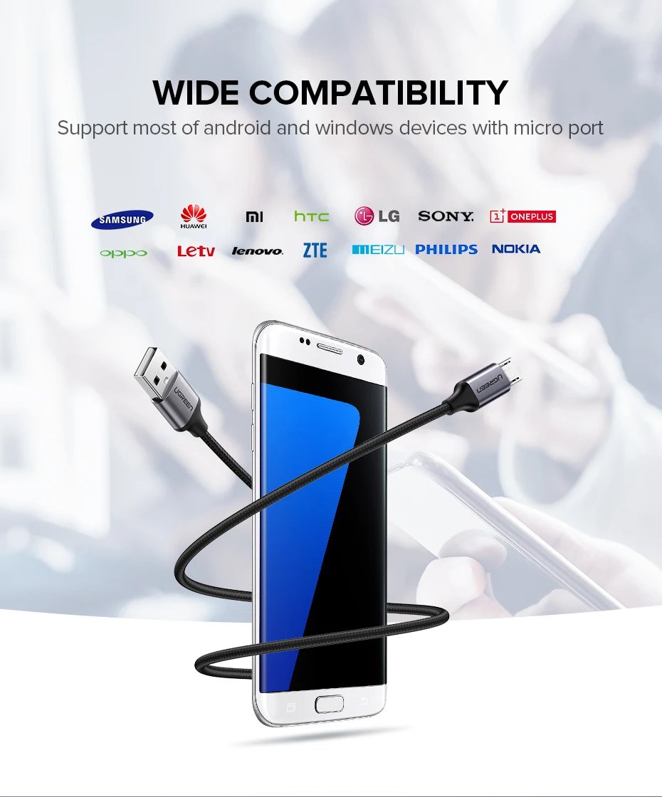 Ugreen Micro USB Cable 2A Nylon Fast Charging USB Cable for Samsung Xiaomi HTC USB Charger Data Cable Mobile Phone Cable