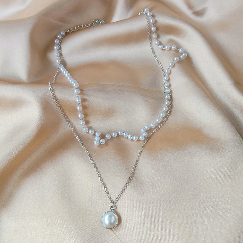 Pearl Choker Necklace Cute Double Layer Chain Pendant For Women Jewelry Girl Gift