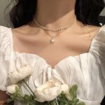 Pearl Choker Necklace Cute Double Layer Chain Pendant For Women Jewelry Girl Gift