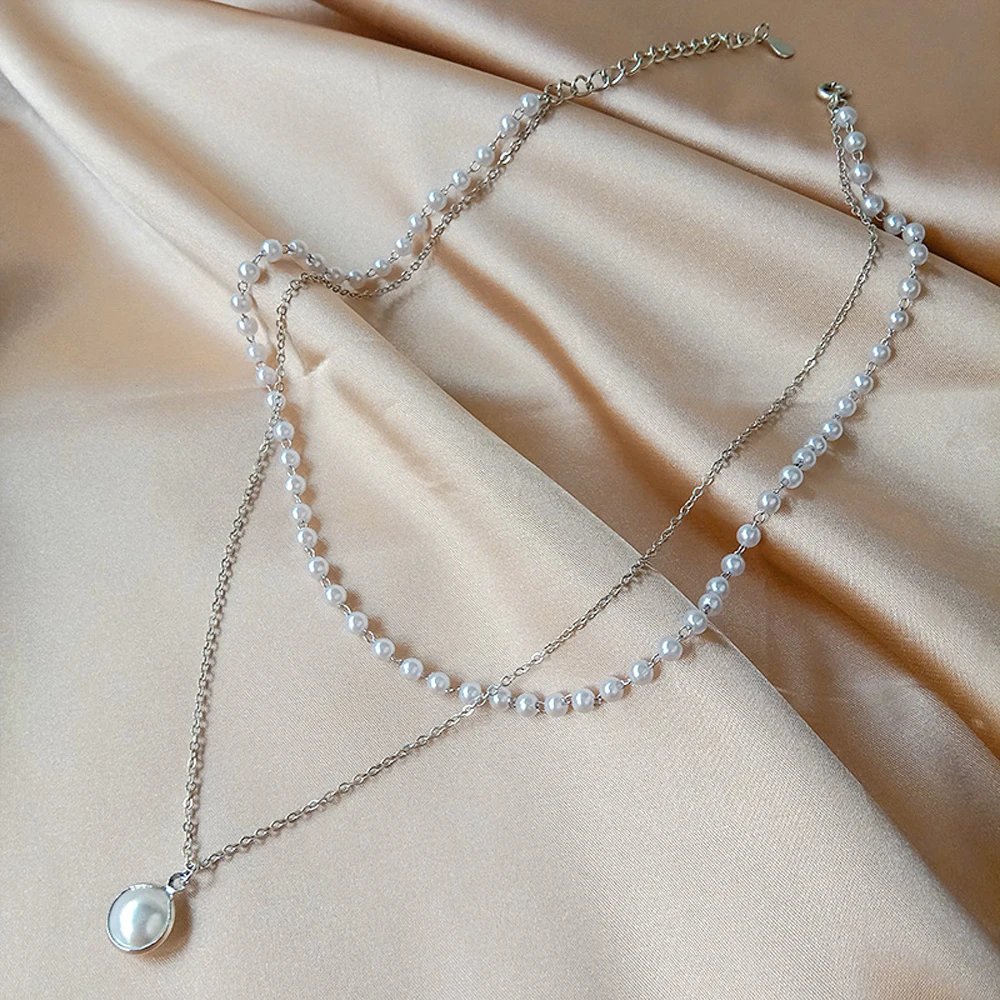 Pearl Choker Necklace Cute Double Layer Chain Pendant For Women Jewelry Girl Gift