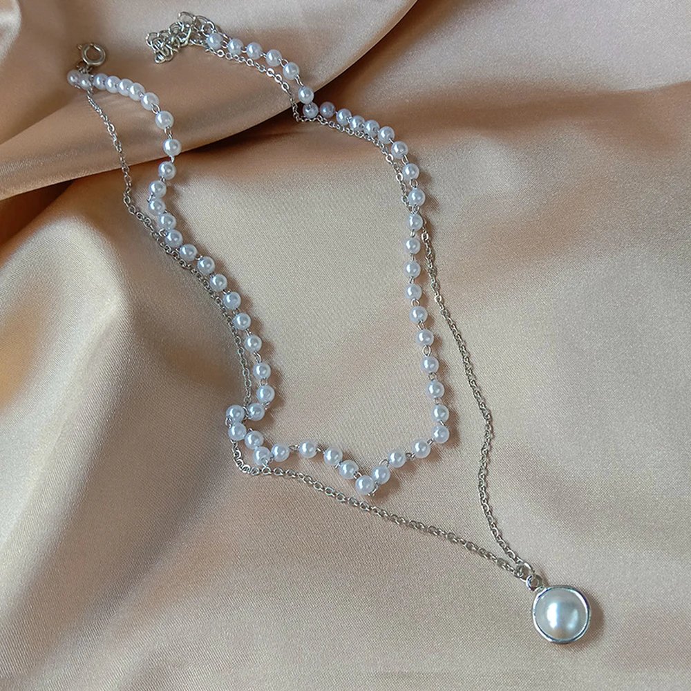 Pearl Choker Necklace Cute Double Layer Chain Pendant For Women Jewelry Girl Gift