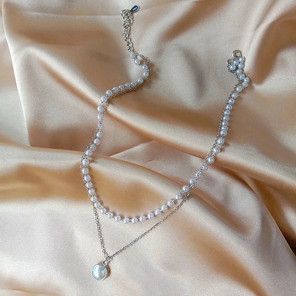 Pearl Choker Necklace Cute Double Layer Chain Pendant For Women Jewelry Girl Gift