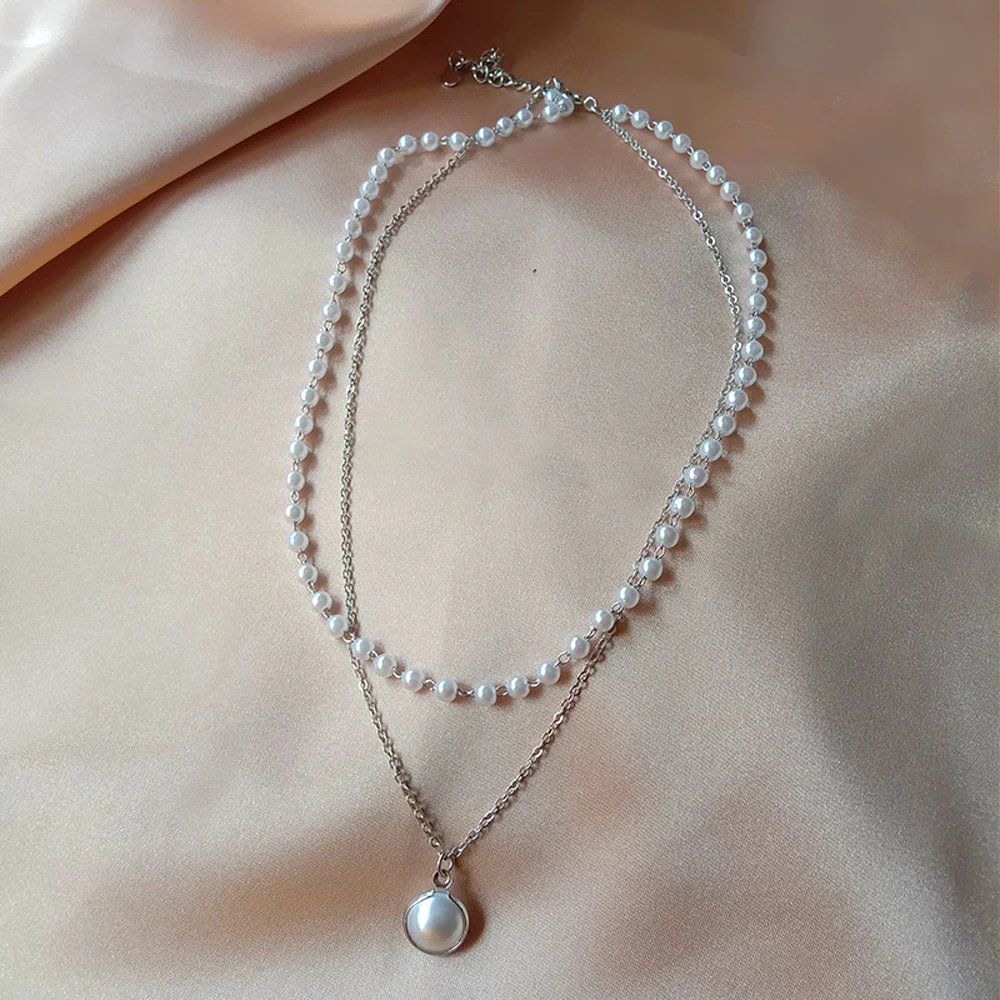 Pearl Choker Necklace Cute Double Layer Chain Pendant For Women Jewelry Girl Gift