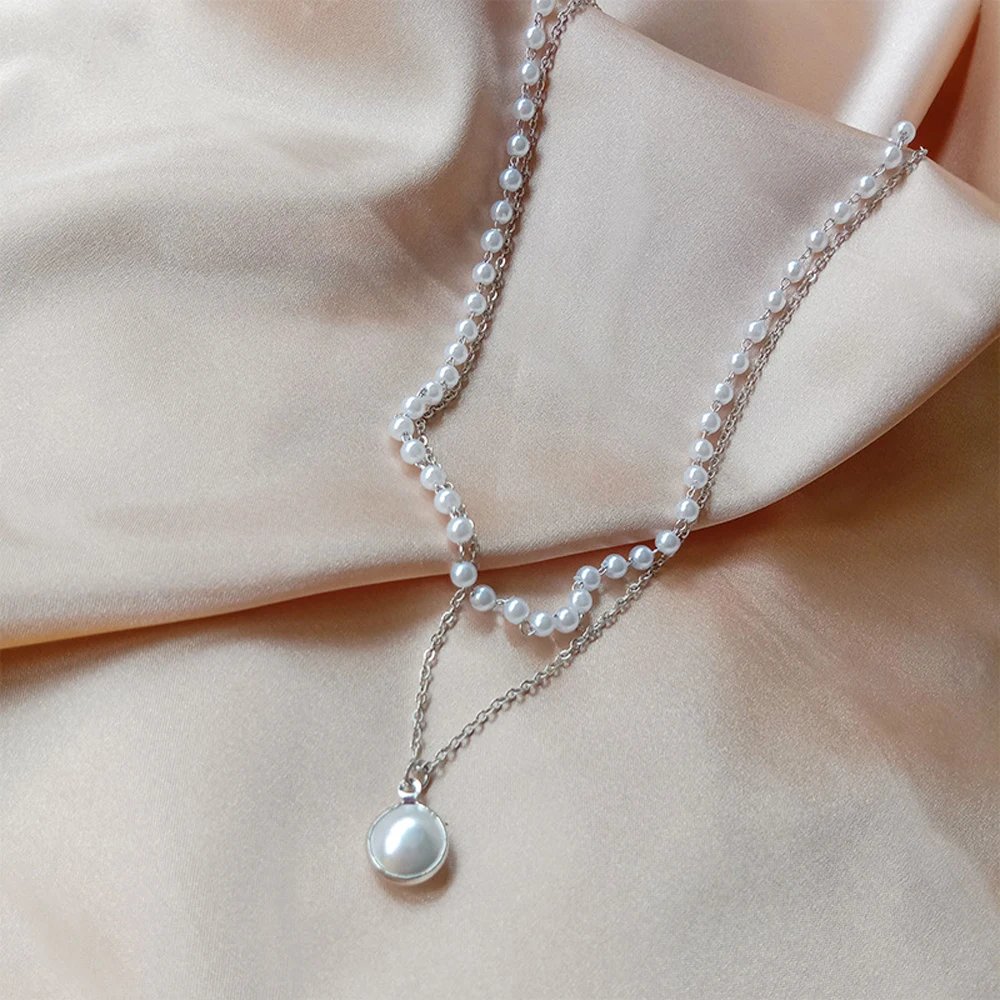 Pearl Choker Necklace Cute Double Layer Chain Pendant For Women Jewelry Girl Gift