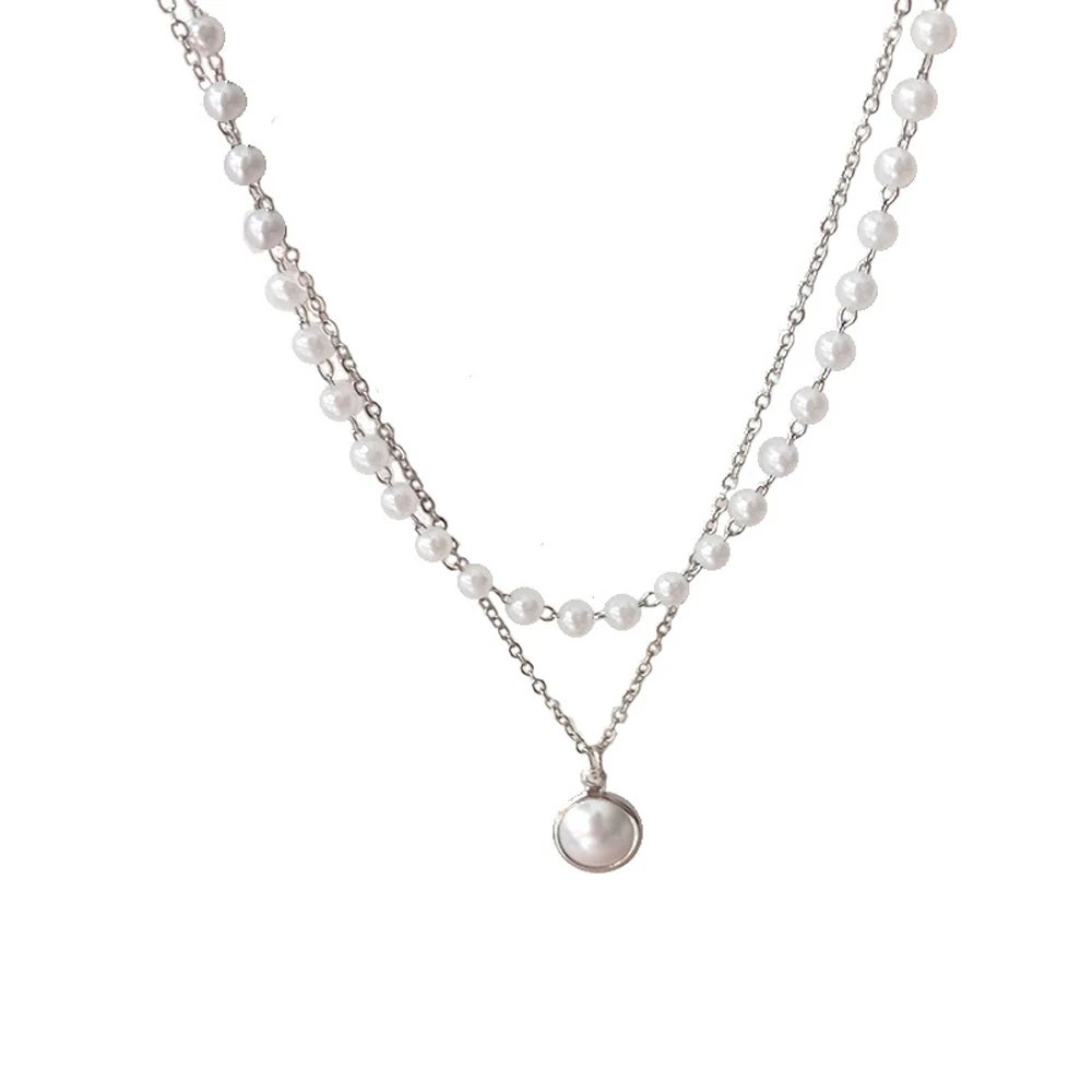 Pearl Choker Necklace Cute Double Layer Chain Pendant For Women Jewelry Girl Gift Pearl Choker Necklace Cute Double Layer Chain Pendant For Women Jewelry Girl Gift