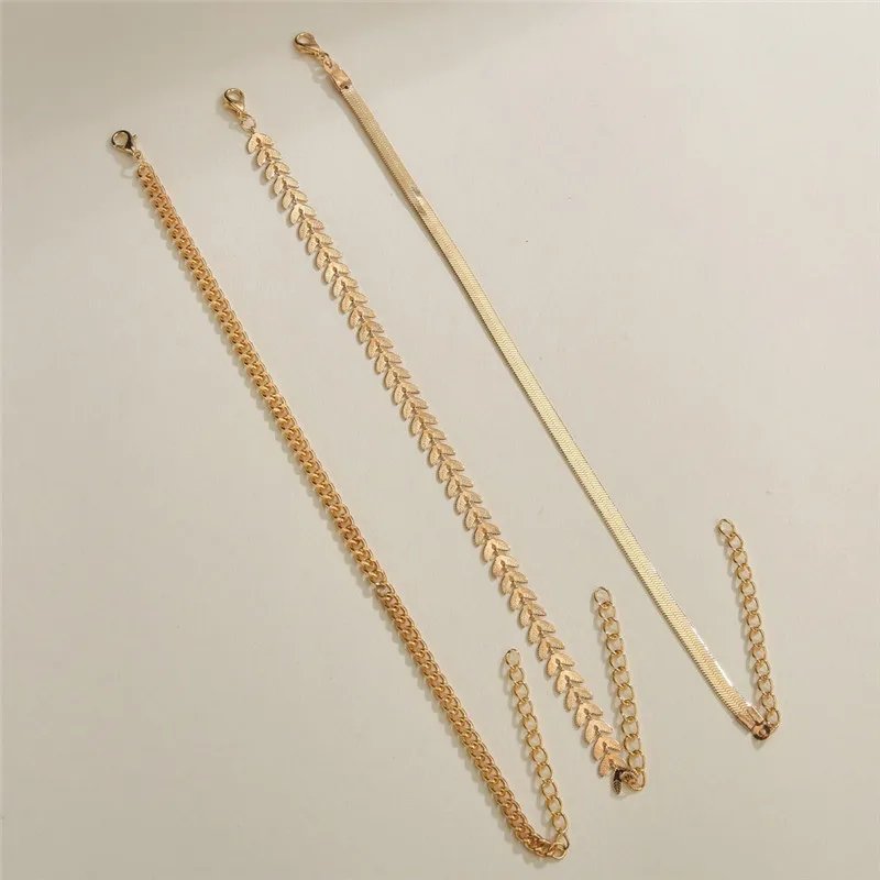 3pcs/set Gold Color Simple Chain Anklets For Women Beach Foot Jewelry Leg Chain Ankle Bracelets Women Accessories