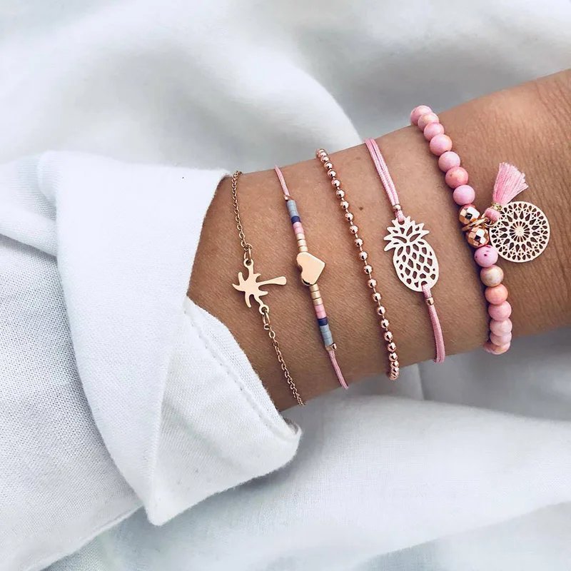 Bohemian Bracelet Set For women Shell Star Map Pineapple Heart Natural Stone Beads Chains Bangle Boho Jewelry Bohemian Bracelet Set For women Shell Star Map Pineapple Heart Natural Stone Beads Chains Bangle Boho Jewelry