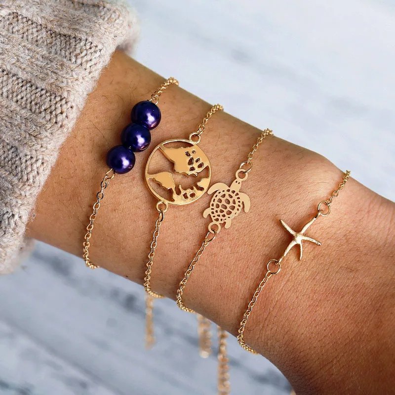 Bohemian Bracelet Set For women Shell Star Map Pineapple Heart Natural Stone Beads Chains Bangle Boho Jewelry Bohemian Bracelet Set For women Shell Star Map Pineapple Heart Natural Stone Beads Chains Bangle Boho Jewelry