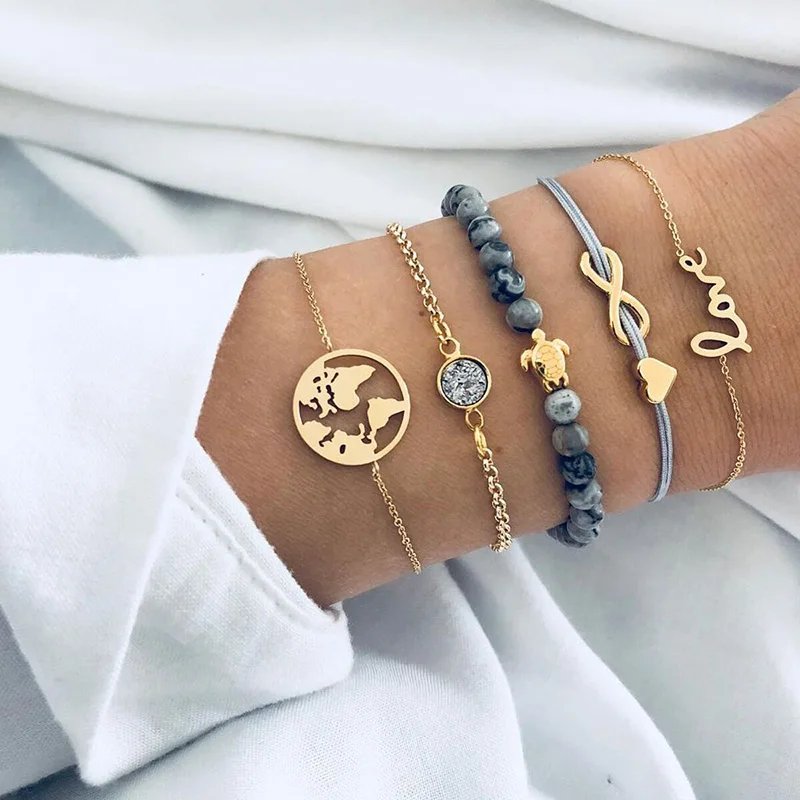 Bohemian Bracelet Set For women Shell Star Map Pineapple Heart Natural Stone Beads Chains Bangle Boho Jewelry Bohemian Bracelet Set For women Shell Star Map Pineapple Heart Natural Stone Beads Chains Bangle Boho Jewelry