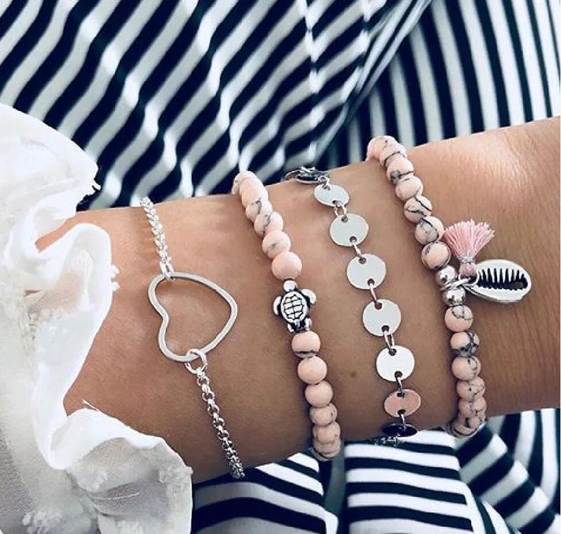 Bohemian Bracelet Set For women Shell Star Map Pineapple Heart Natural Stone Beads Chains Bangle Boho Jewelry Bohemian Bracelet Set For women Shell Star Map Pineapple Heart Natural Stone Beads Chains Bangle Boho Jewelry