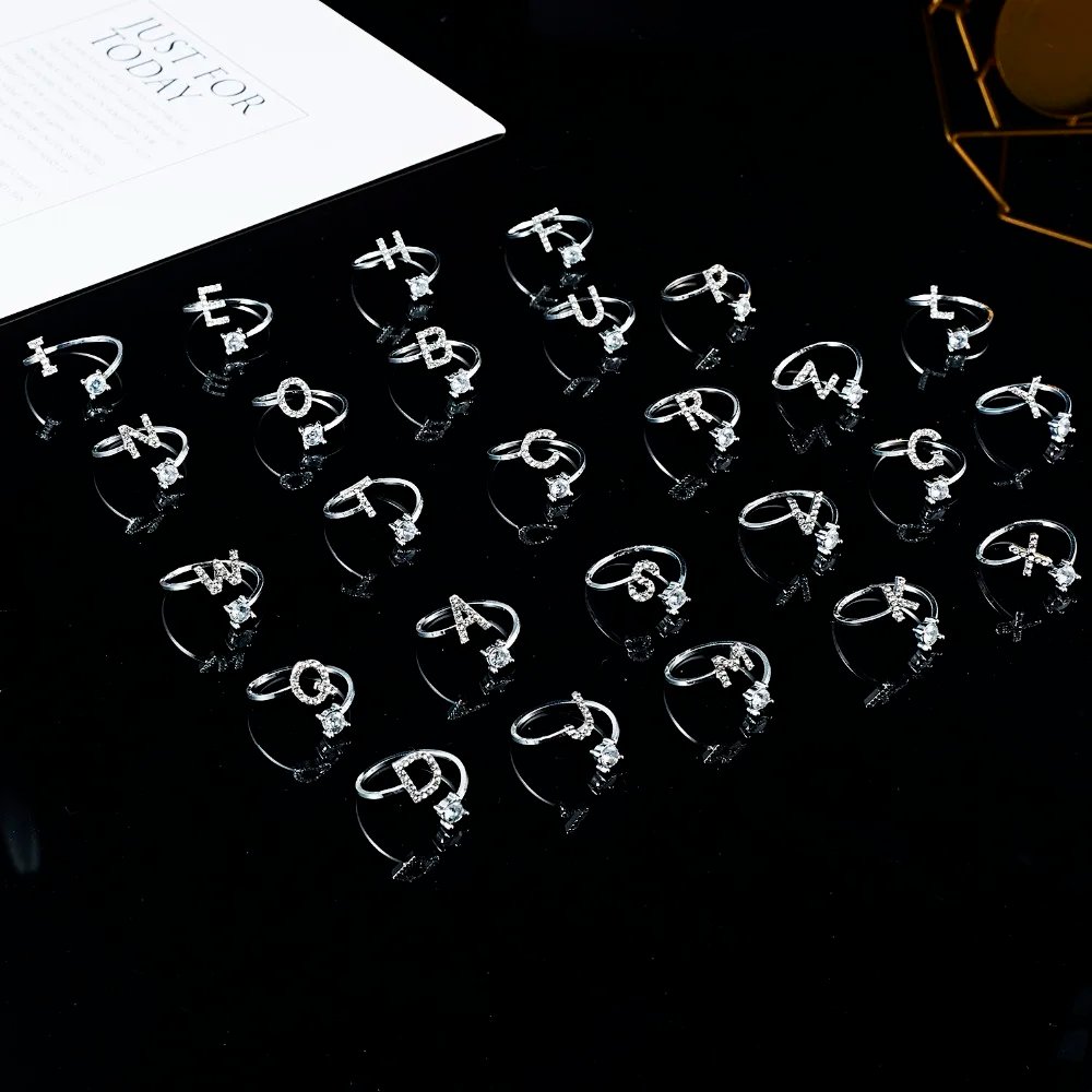 A-Z Letter Adjustable Opening Rings For Women Couple Alphabet Name Men Initials Ring Men Wedding Finger Jewelry Anillos Mujer