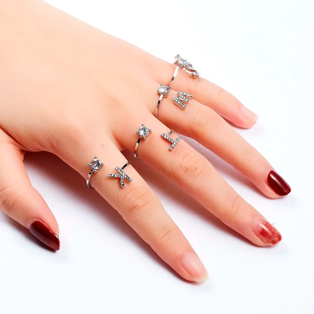 A-Z Letter Adjustable Opening Rings For Women Couple Alphabet Name Men Initials Ring Men Wedding Finger Jewelry Anillos Mujer
