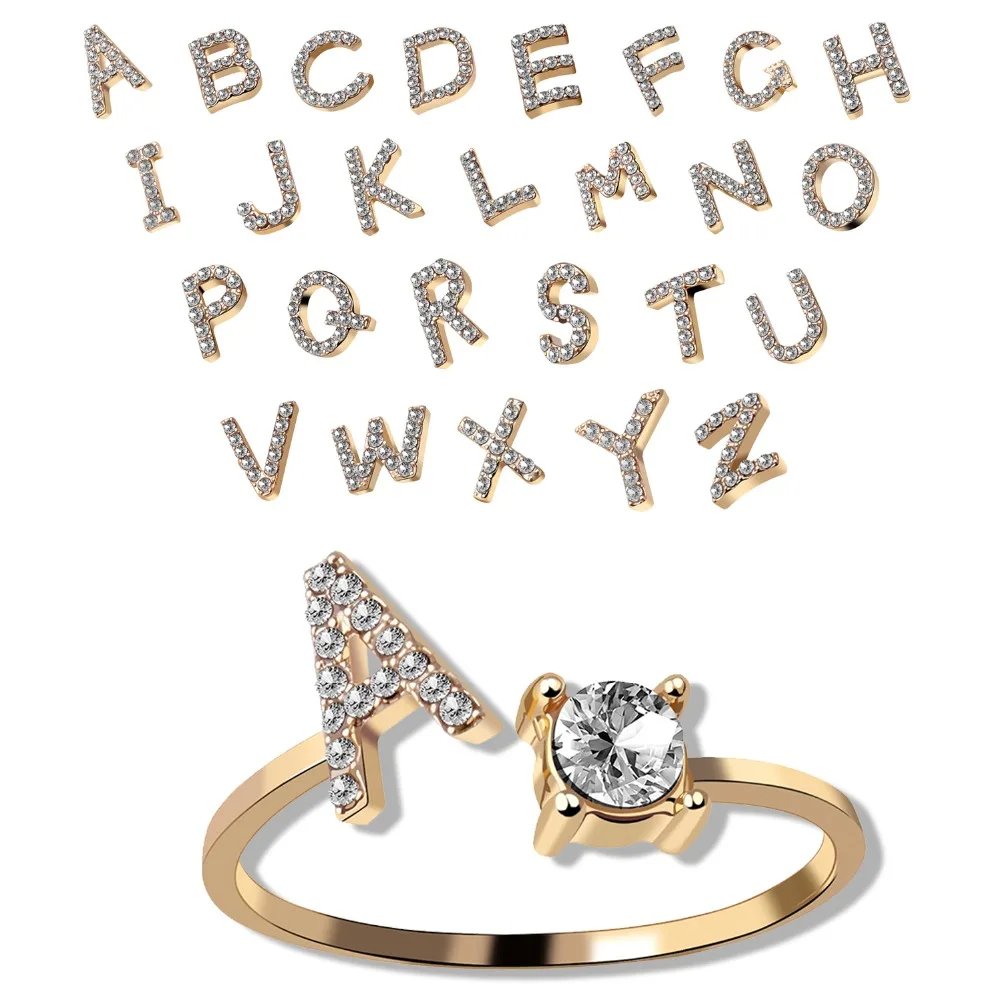 A-Z Letter Adjustable Opening Rings For Women Couple Alphabet Name Men Initials Ring Men Wedding Finger Jewelry Anillos Mujer