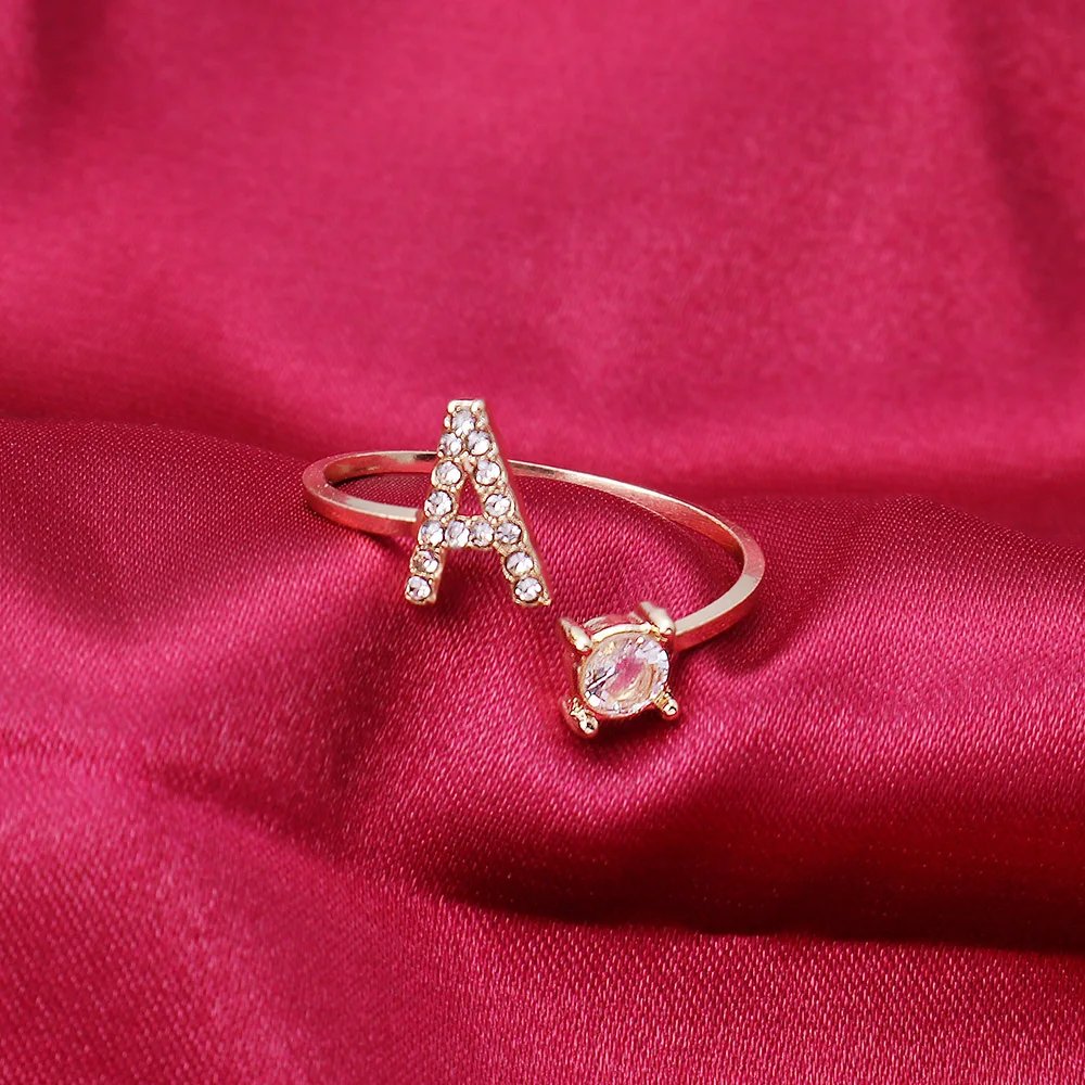 A-Z Letter Adjustable Opening Rings For Women Couple Alphabet Name Men Initials Ring Men Wedding Finger Jewelry Anillos Mujer