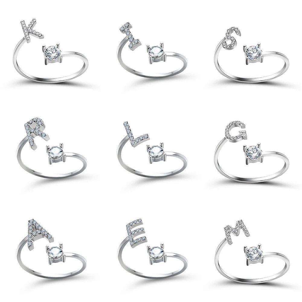 A-Z Letter Adjustable Opening Rings For Women Couple Alphabet Name Men Initials Ring Men Wedding Finger Jewelry Anillos Mujer
