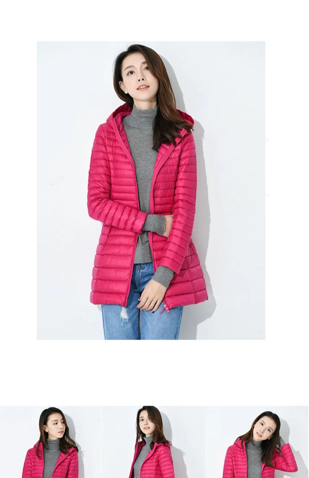Winter Lightweight Down Jacket Women Mid Length White Duck Down Puffer Coat Woman Portable Slim Fit Fashion Outerwear JK-070