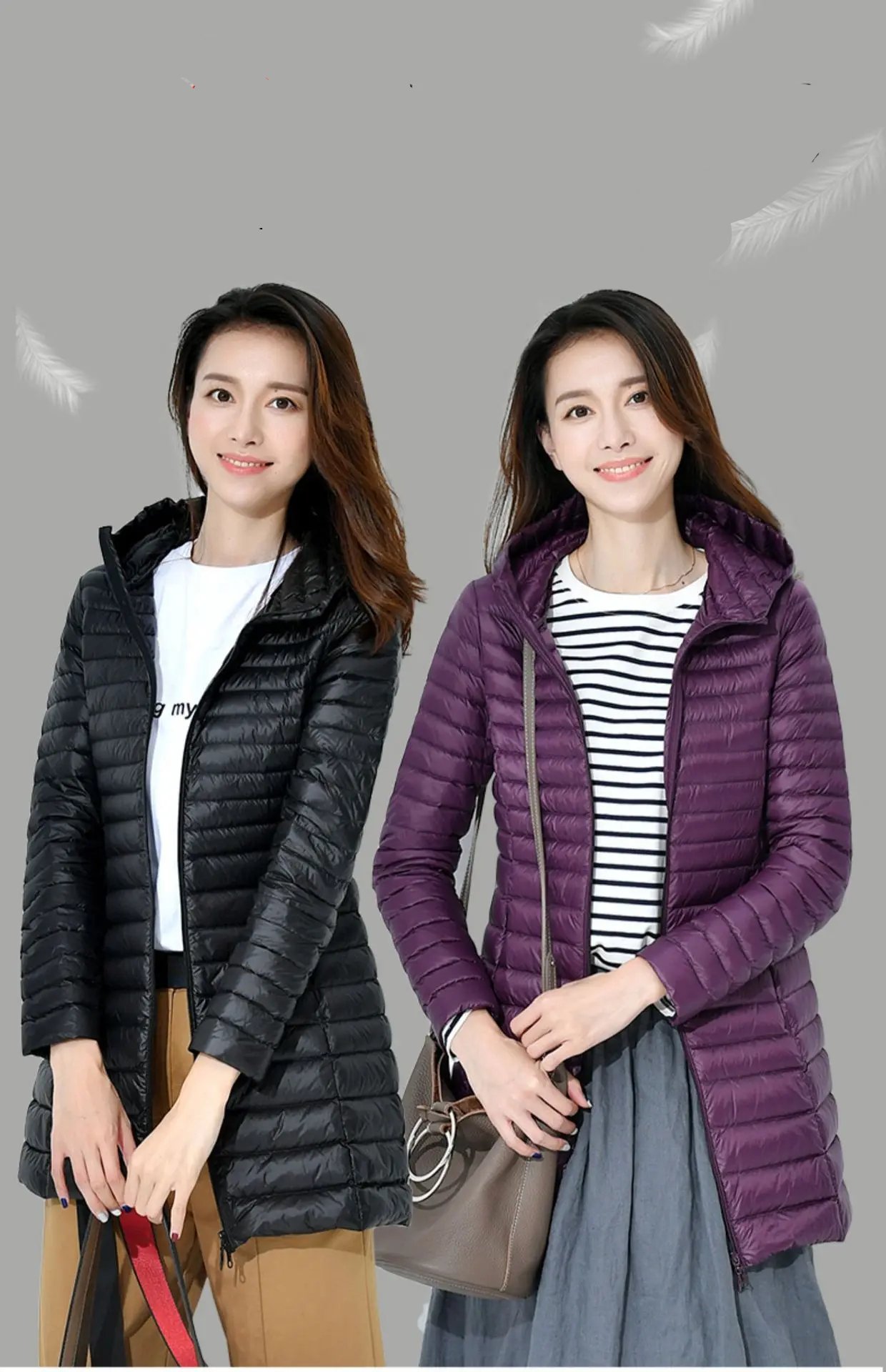 Winter Lightweight Down Jacket Women Mid Length White Duck Down Puffer Coat Woman Portable Slim Fit Fashion Outerwear JK-070