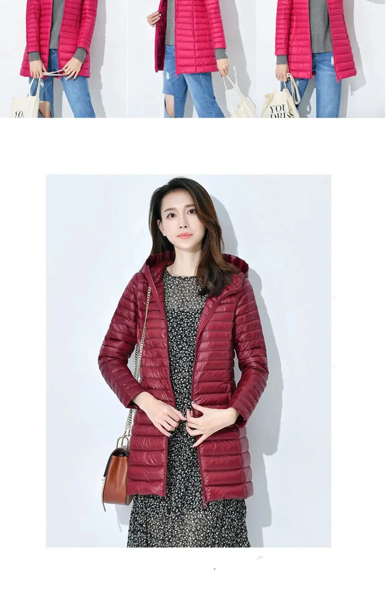 Winter Lightweight Down Jacket Women Mid Length White Duck Down Puffer Coat Woman Portable Slim Fit Fashion Outerwear JK-070