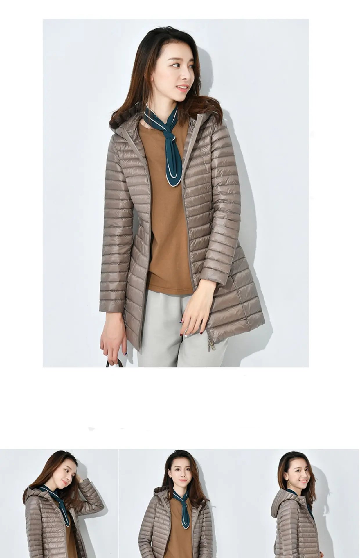 Winter Lightweight Down Jacket Women Mid Length White Duck Down Puffer Coat Woman Portable Slim Fit Fashion Outerwear JK-070