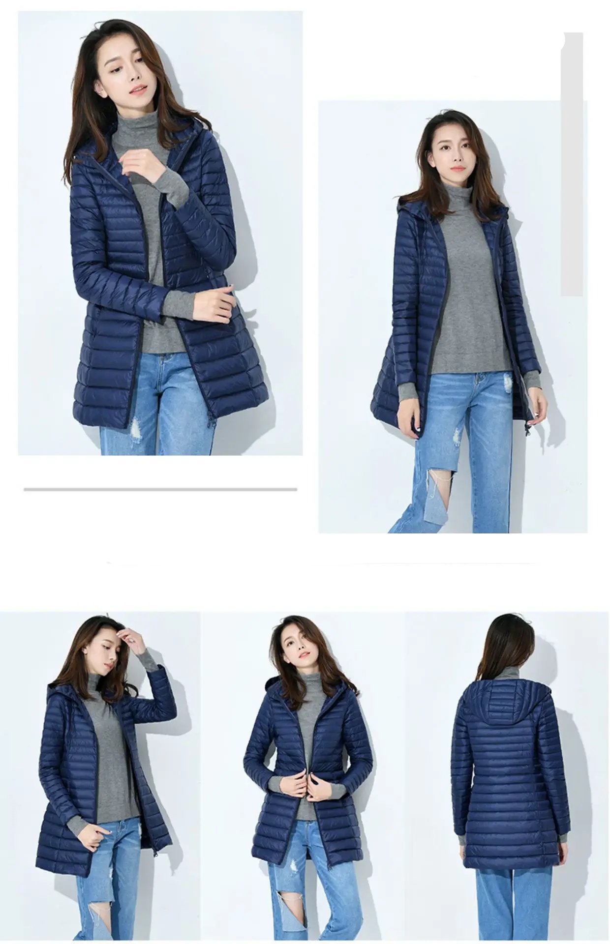 Winter Lightweight Down Jacket Women Mid Length White Duck Down Puffer Coat Woman Portable Slim Fit Fashion Outerwear JK-070