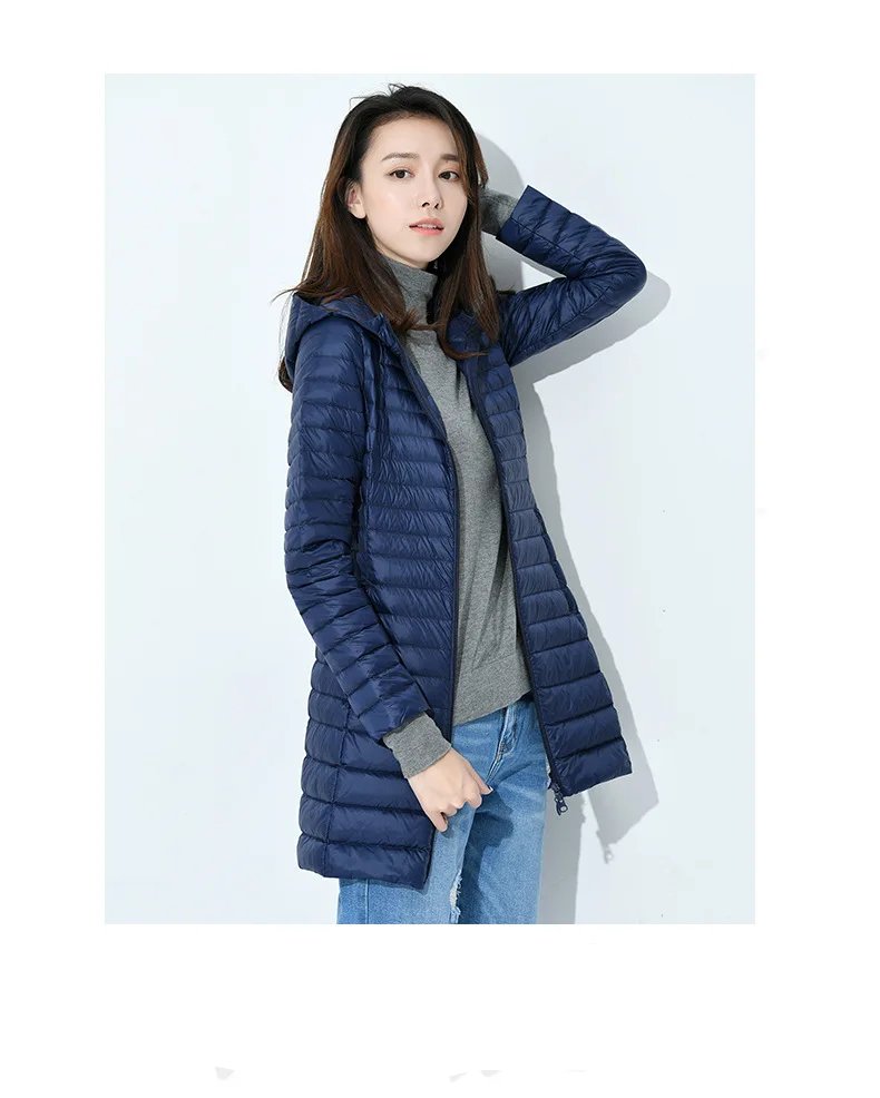 Winter Lightweight Down Jacket Women Mid Length White Duck Down Puffer Coat Woman Portable Slim Fit Fashion Outerwear JK-070