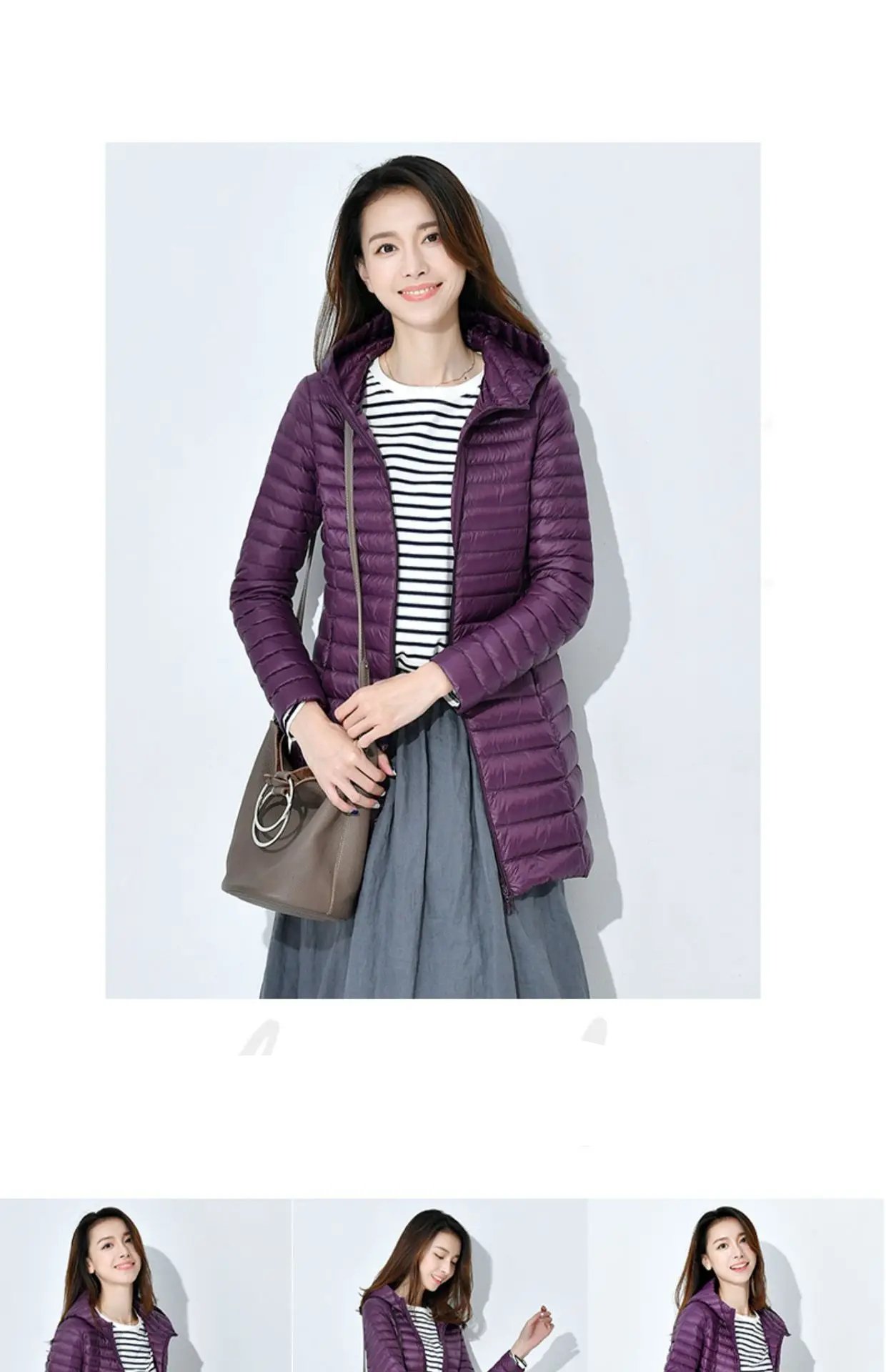 Winter Lightweight Down Jacket Women Mid Length White Duck Down Puffer Coat Woman Portable Slim Fit Fashion Outerwear JK-070