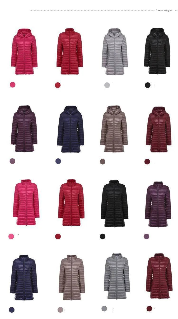Winter Lightweight Down Jacket Women Mid Length White Duck Down Puffer Coat Woman Portable Slim Fit Fashion Outerwear JK-070