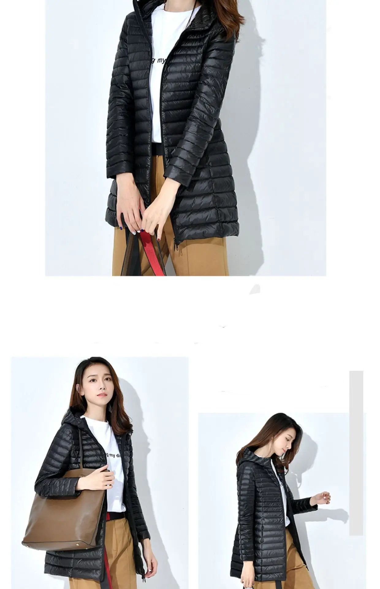 Winter Lightweight Down Jacket Women Mid Length White Duck Down Puffer Coat Woman Portable Slim Fit Fashion Outerwear JK-070