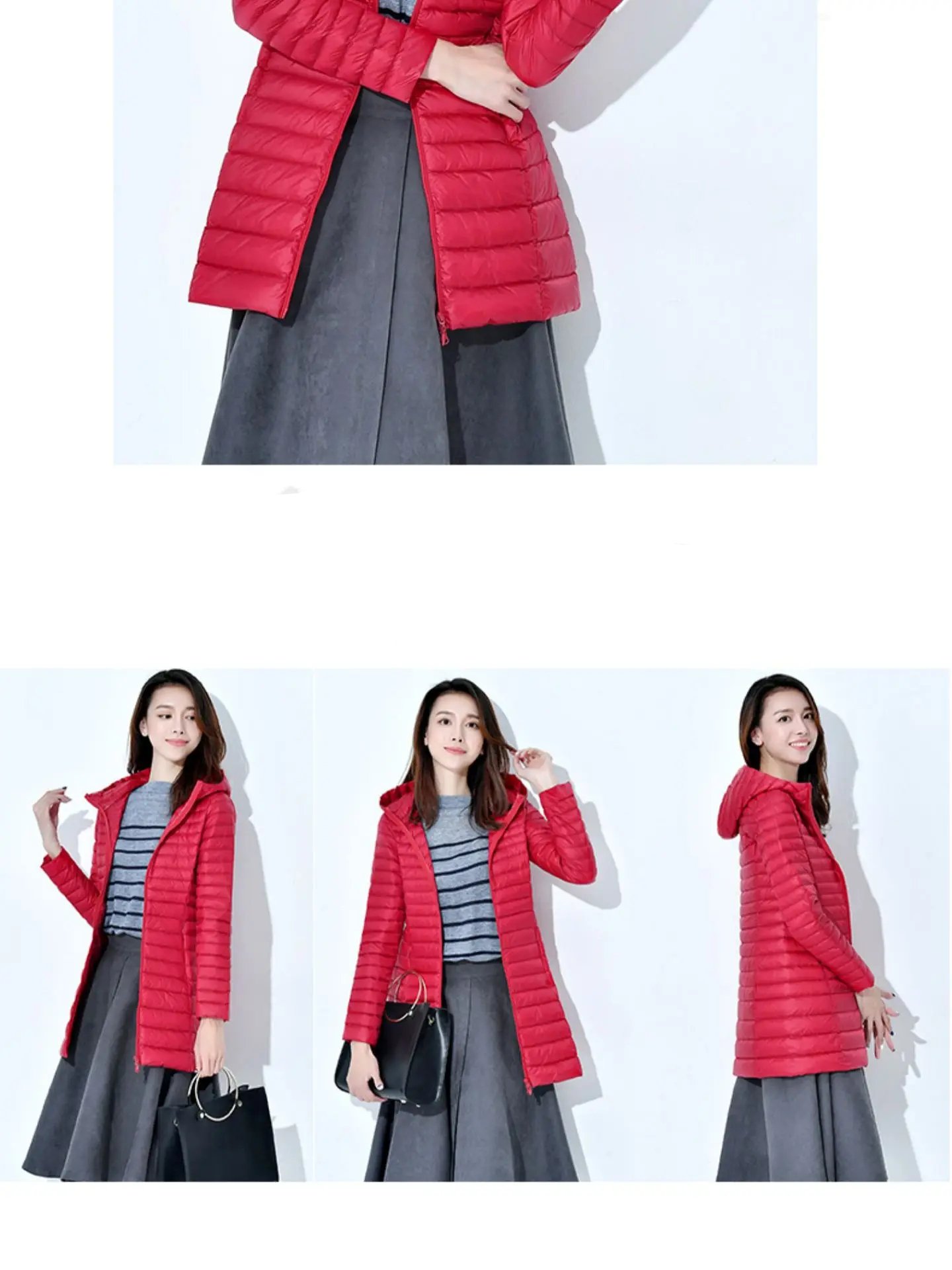 Winter Lightweight Down Jacket Women Mid Length White Duck Down Puffer Coat Woman Portable Slim Fit Fashion Outerwear JK-070
