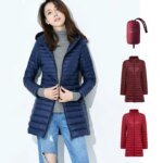 Winter Lightweight Down Jacket Women Mid Length White Duck Down Puffer Coat Woman Portable Slim Fit Fashion Outerwear JK-070