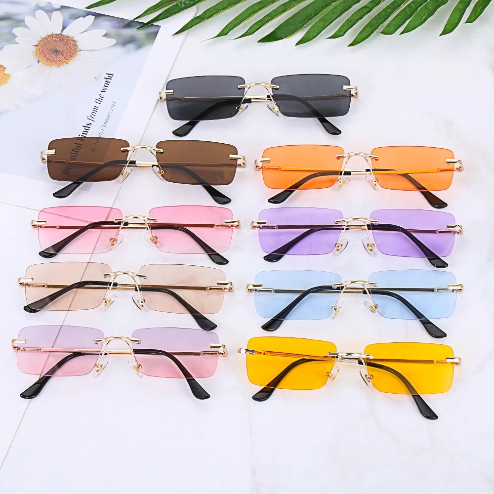 Fashion Rectangle Rimless Sunglasses Luxury Design Women Unisex Retro Gradient Glasses Eyeglasses UV400 Streetwear Accessories