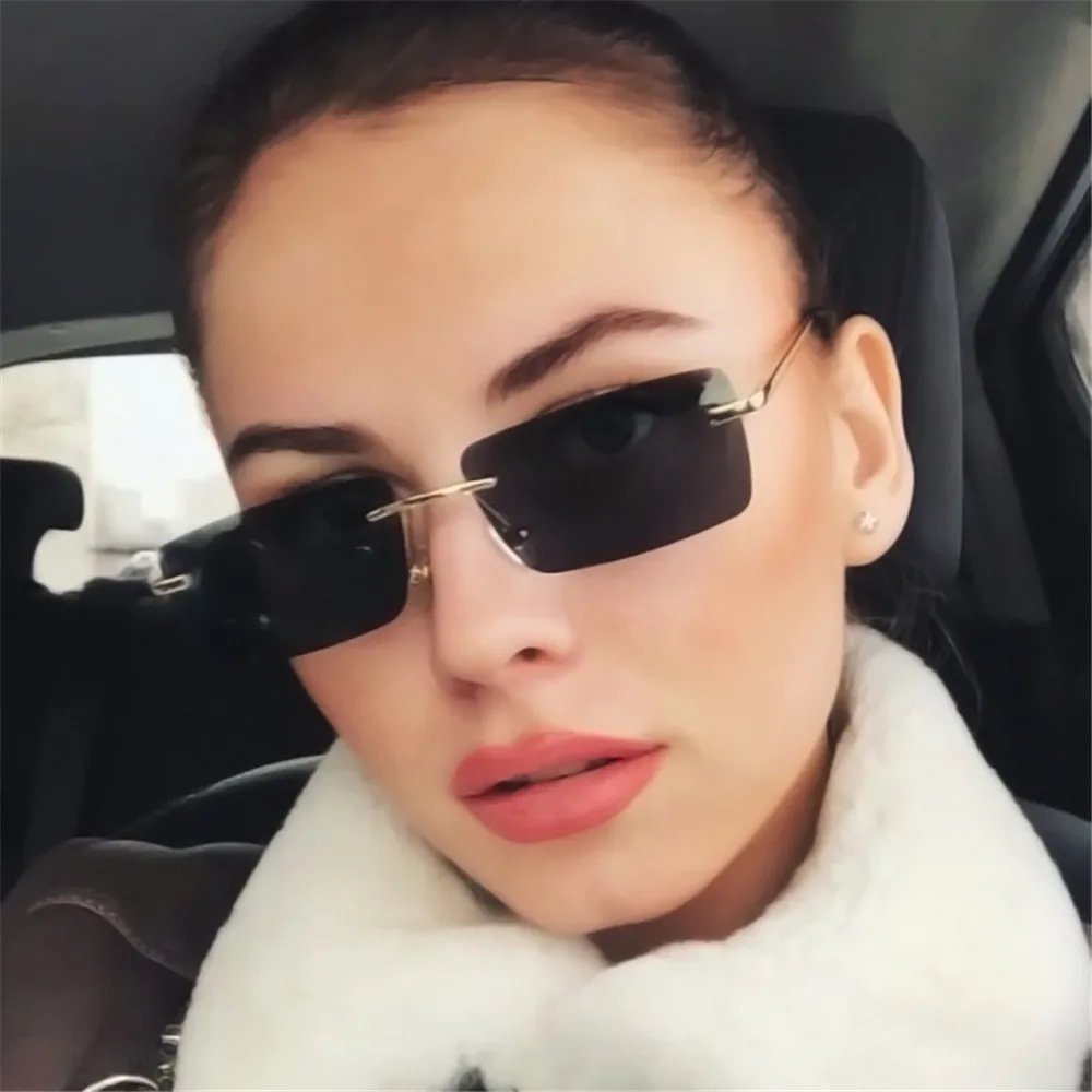 Fashion Rectangle Rimless Sunglasses Luxury Design Women Unisex Retro Gradient Glasses Eyeglasses UV400 Streetwear Accessories