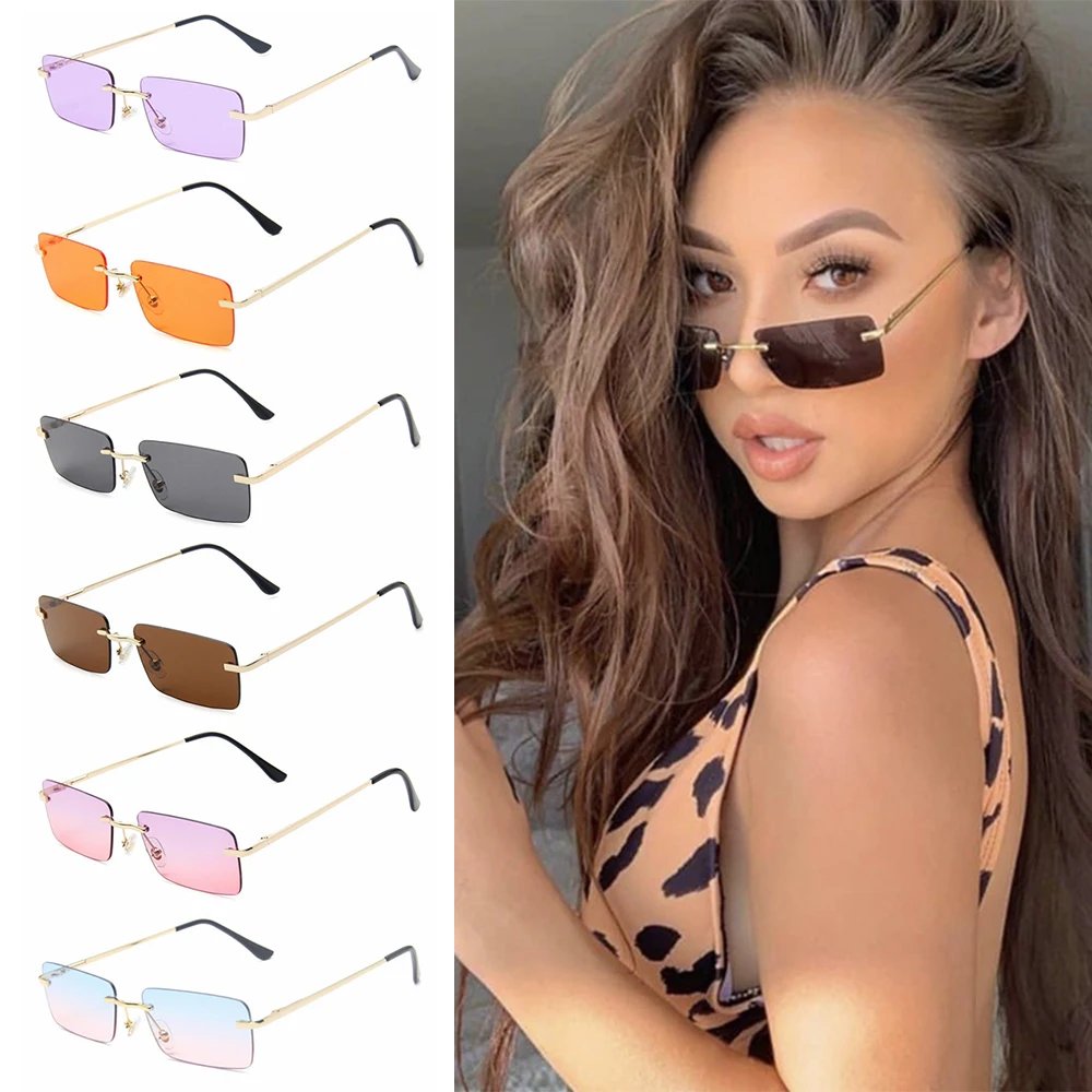 Fashion Rectangle Rimless Sunglasses Luxury Design Women Unisex Retro Gradient Glasses Eyeglasses UV400 Streetwear Accessories