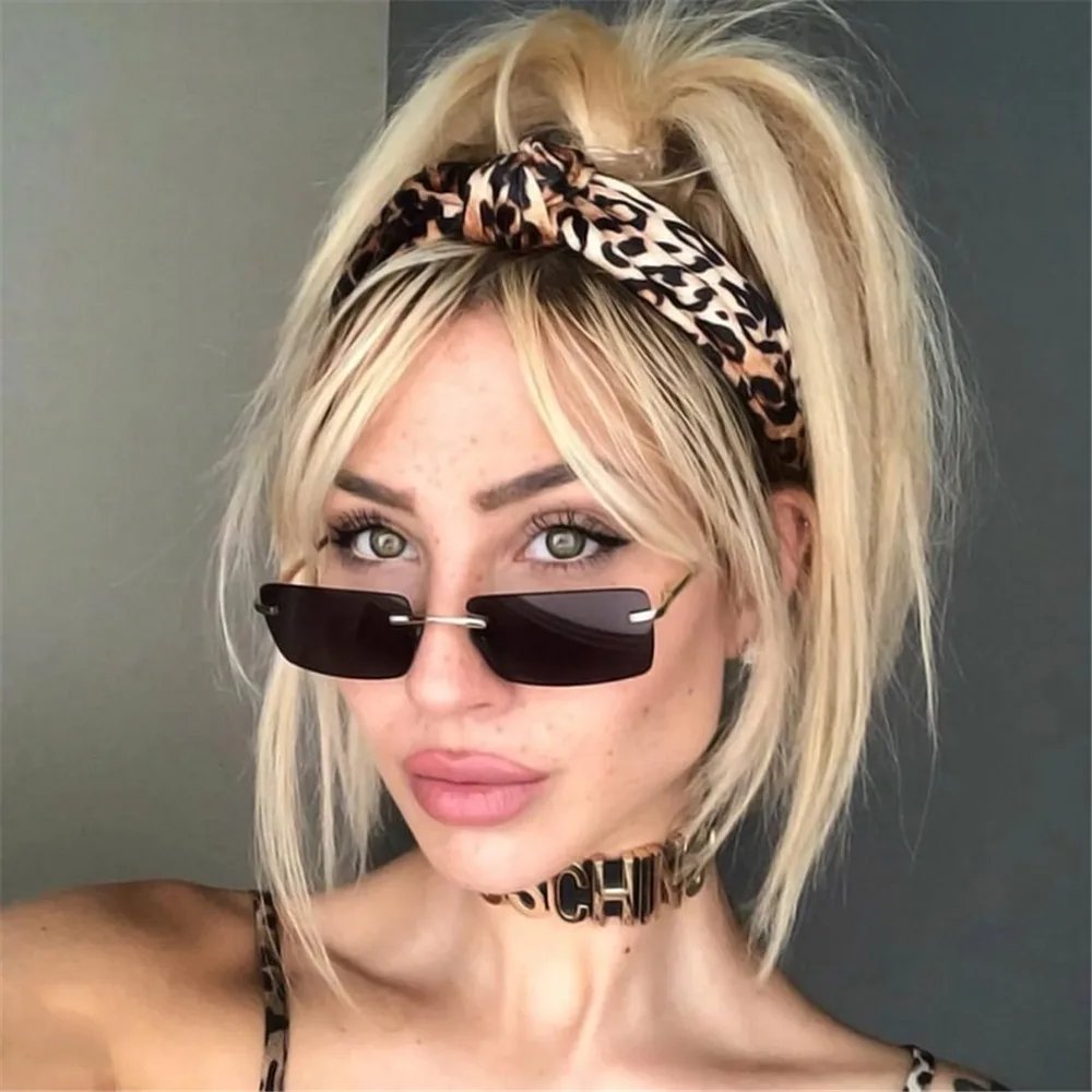Fashion Rectangle Rimless Sunglasses Luxury Design Women Unisex Retro Gradient Glasses Eyeglasses UV400 Streetwear Accessories
