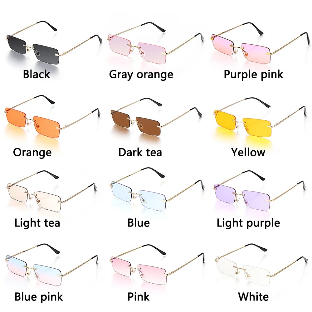 Fashion Rectangle Rimless Sunglasses Luxury Design Women Unisex Retro Gradient Glasses Eyeglasses UV400 Streetwear Accessories