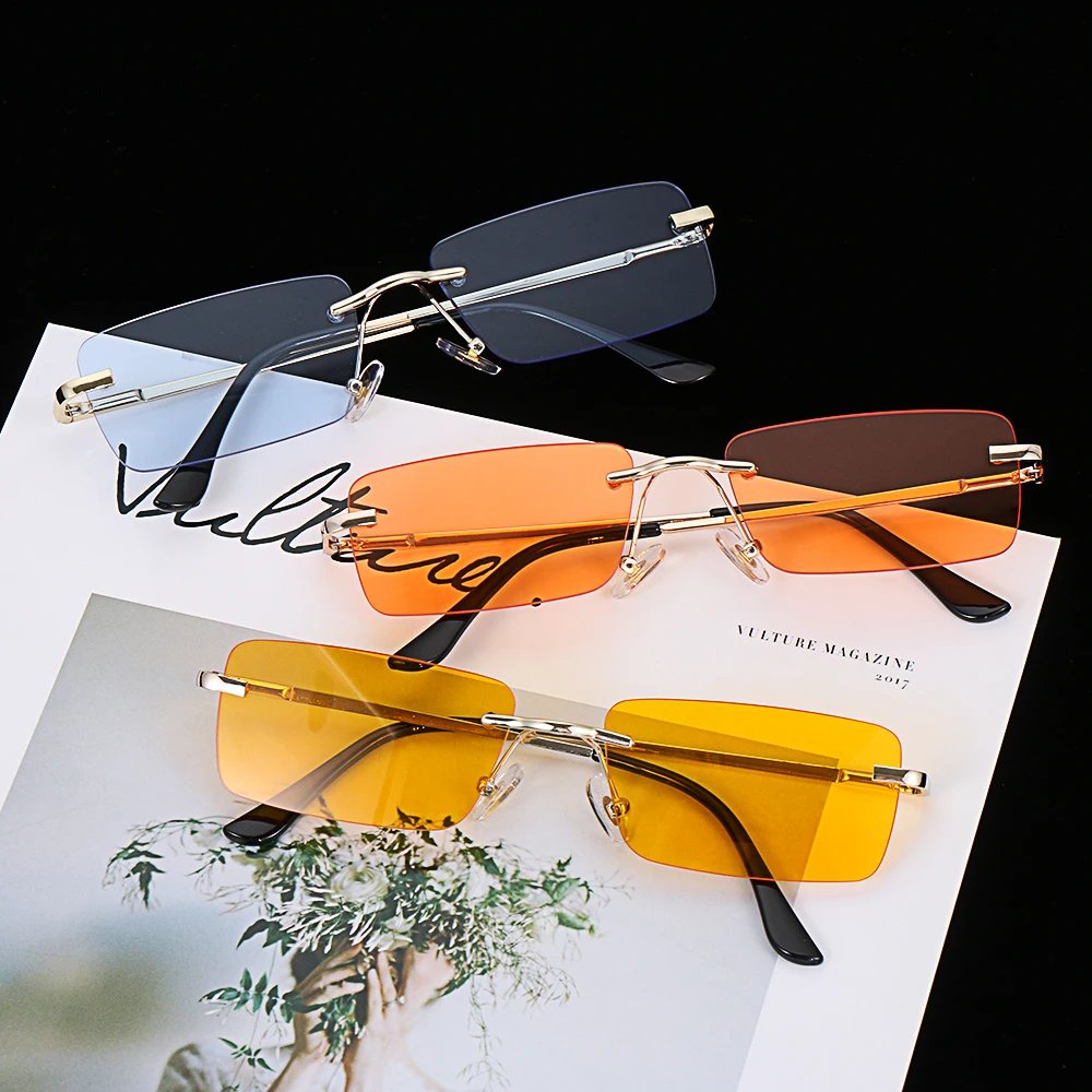 Fashion Rectangle Rimless Sunglasses Luxury Design Women Unisex Retro Gradient Glasses Eyeglasses UV400 Streetwear Accessories