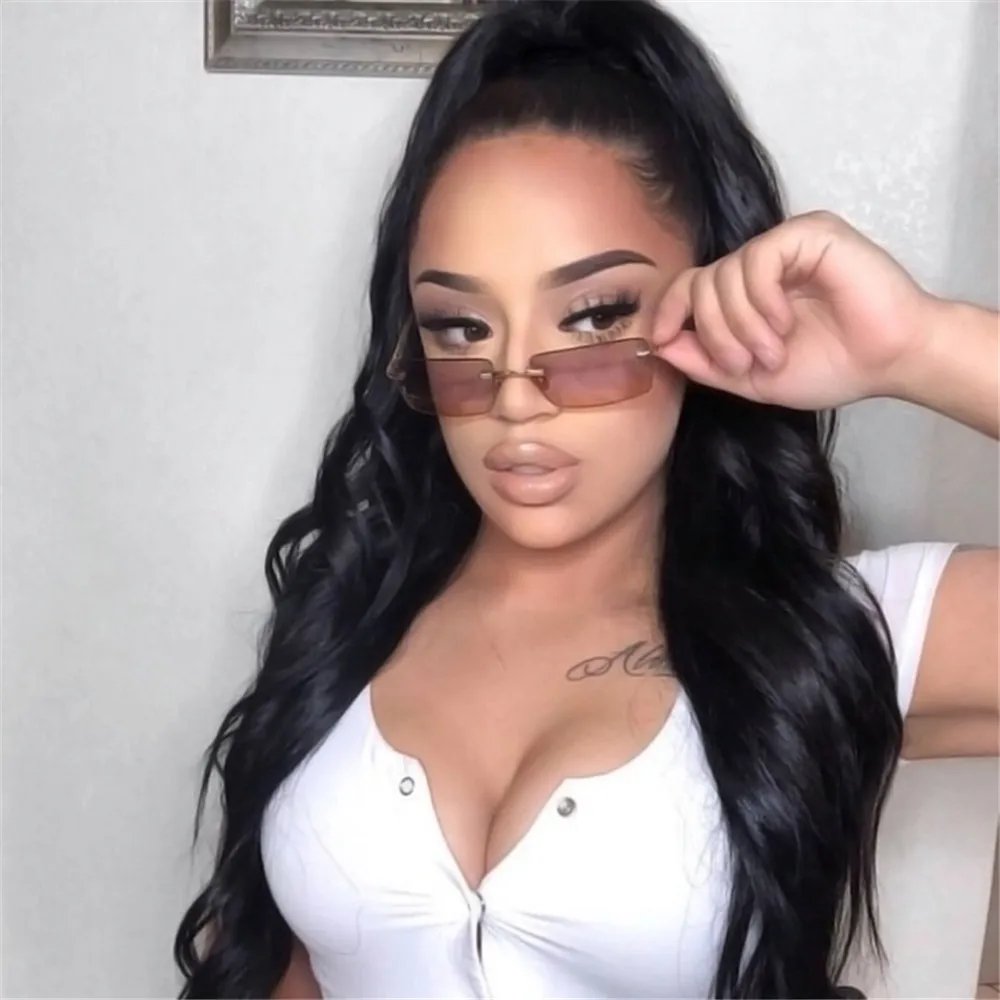 Fashion Rectangle Rimless Sunglasses Luxury Design Women Unisex Retro Gradient Glasses Eyeglasses UV400 Streetwear Accessories