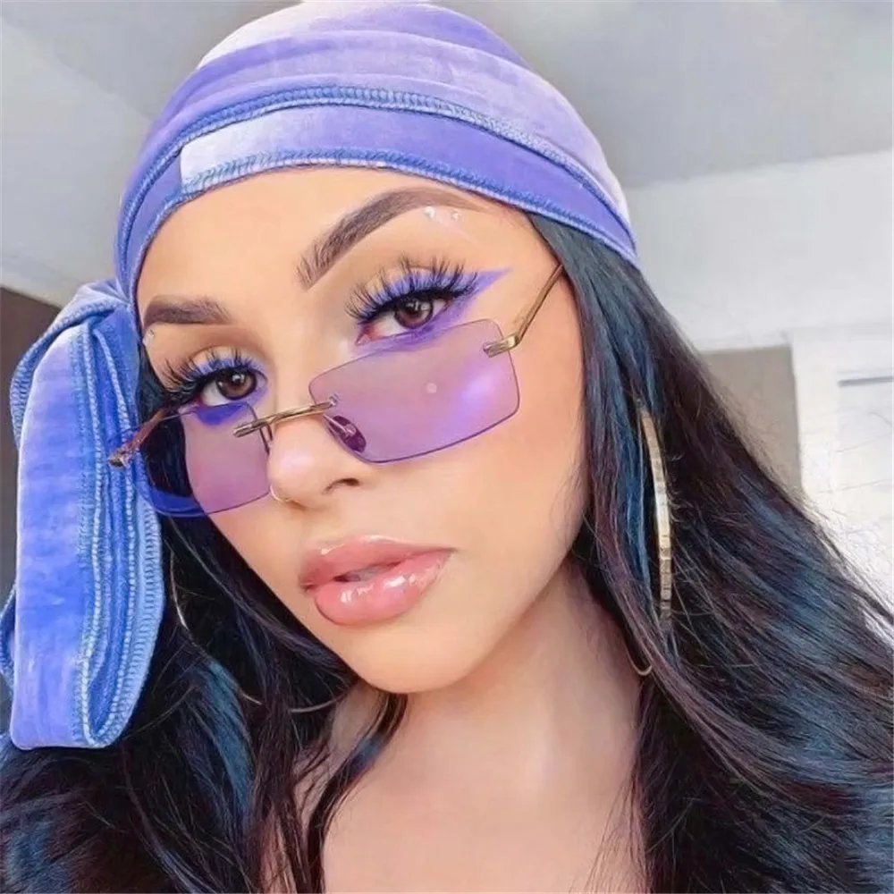 Fashion Rectangle Rimless Sunglasses Luxury Design Women Unisex Retro Gradient Glasses Eyeglasses UV400 Streetwear Accessories