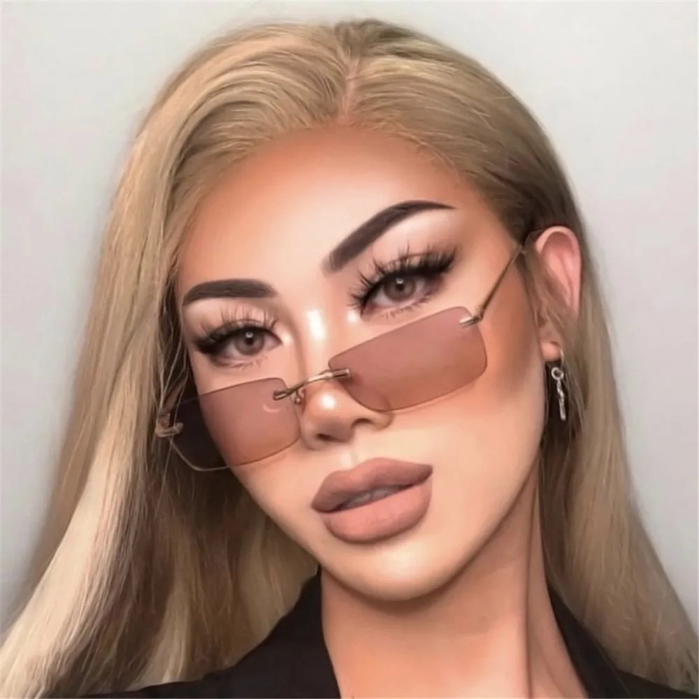 Fashion Rectangle Rimless Sunglasses Luxury Design Women Unisex Retro Gradient Glasses Eyeglasses UV400 Streetwear Accessories