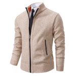 Men's Casual Sports Coat Solid Color Stand Collar sweater Grab Fleece Warm Zipper Cardigan - Image 3