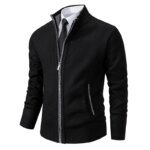 Men's Casual Sports Coat Solid Color Stand Collar sweater Grab Fleece Warm Zipper Cardigan - Image 5