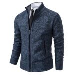 Men's Casual Sports Coat Solid Color Stand Collar sweater Grab Fleece Warm Zipper Cardigan - Image 6