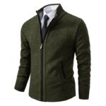 Men's Casual Sports Coat Solid Color Stand Collar sweater Grab Fleece Warm Zipper Cardigan - Image 4