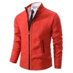 Men's Casual Sports Coat Solid Color Stand Collar sweater Grab Fleece Warm Zipper Cardigan - Image 2